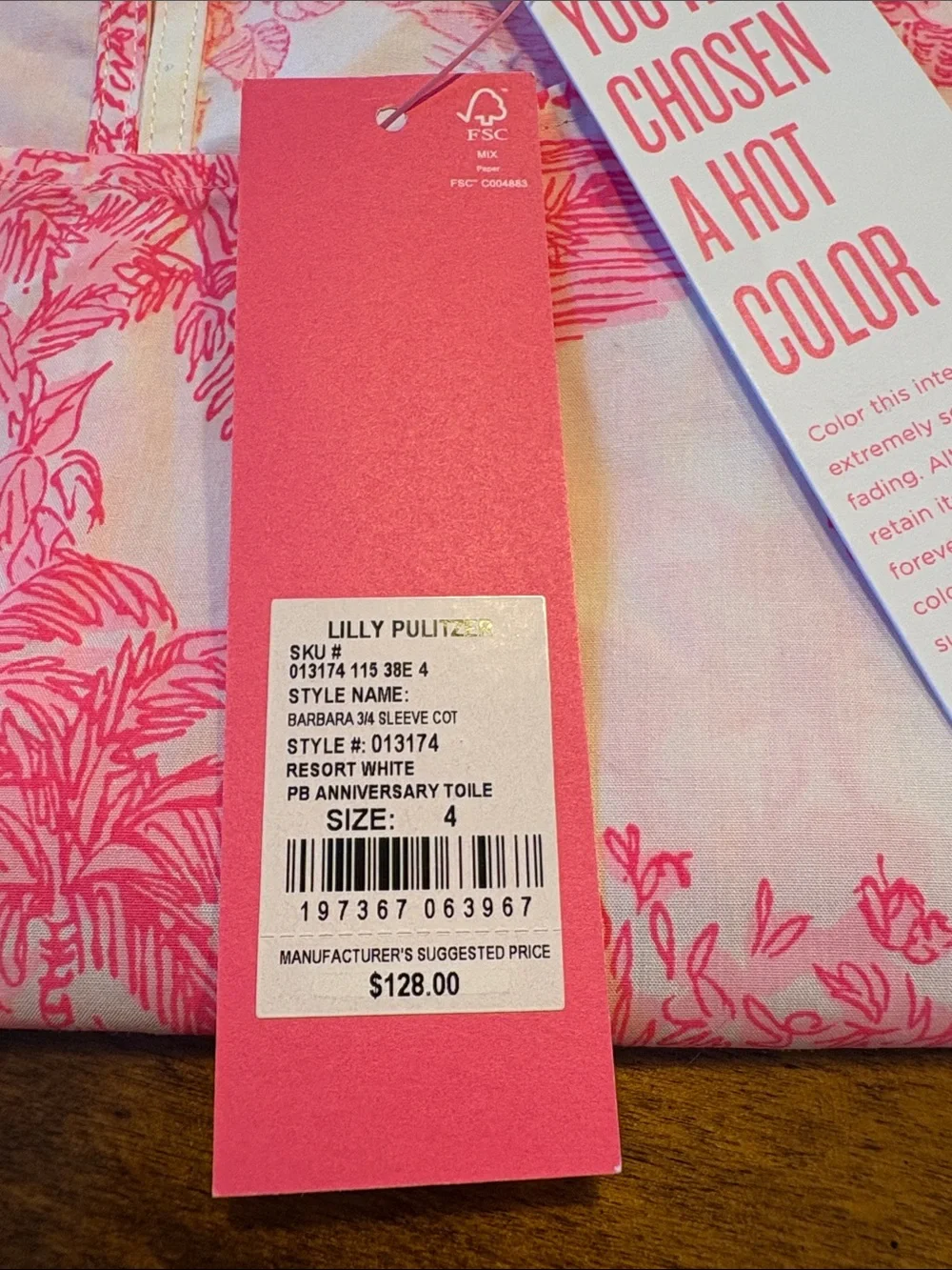 Lilly Pulitzer Barbara 3/4 Sleeve Cot White and Hot Pink